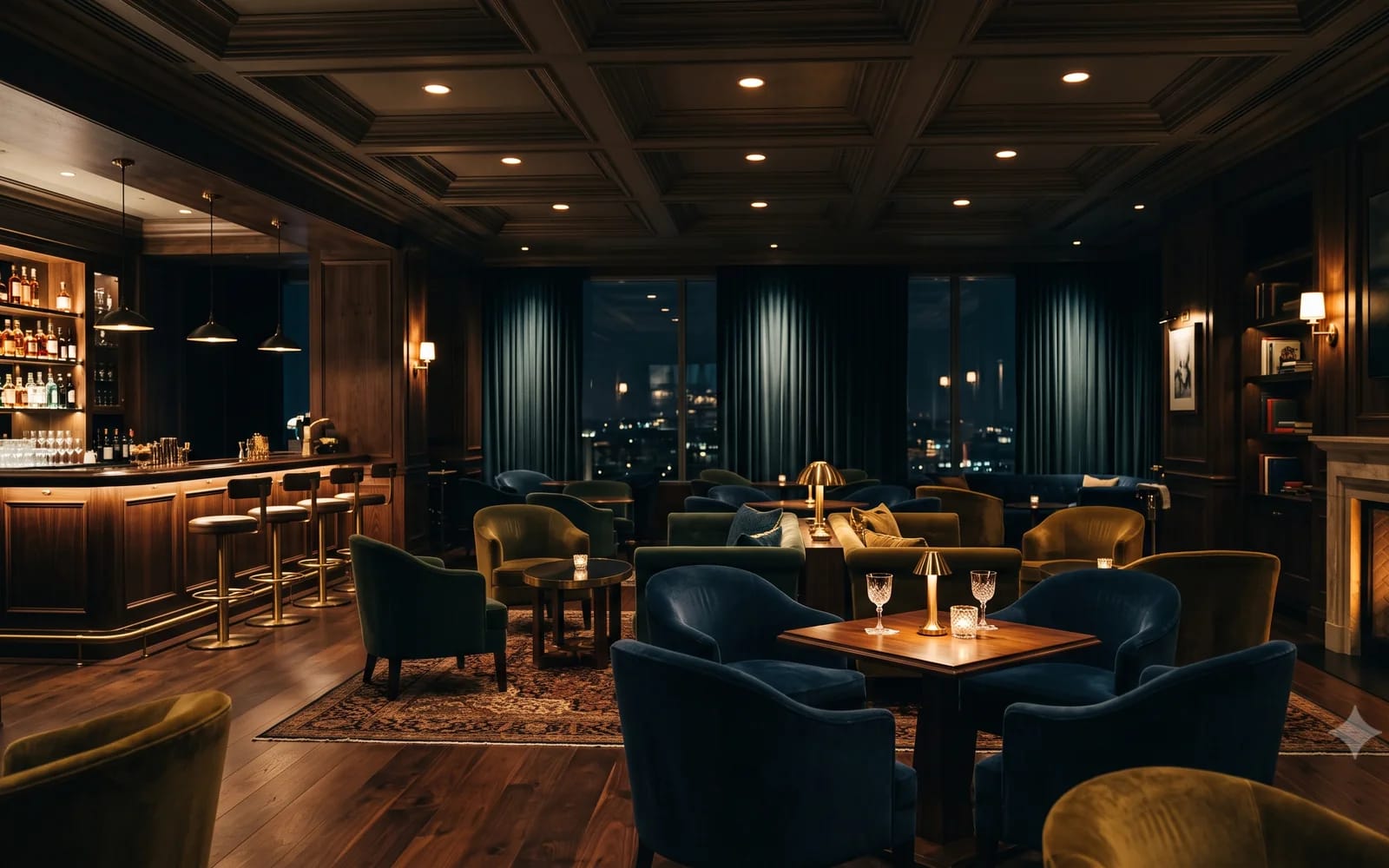 Hospitality lounge with warm architectural lighting
