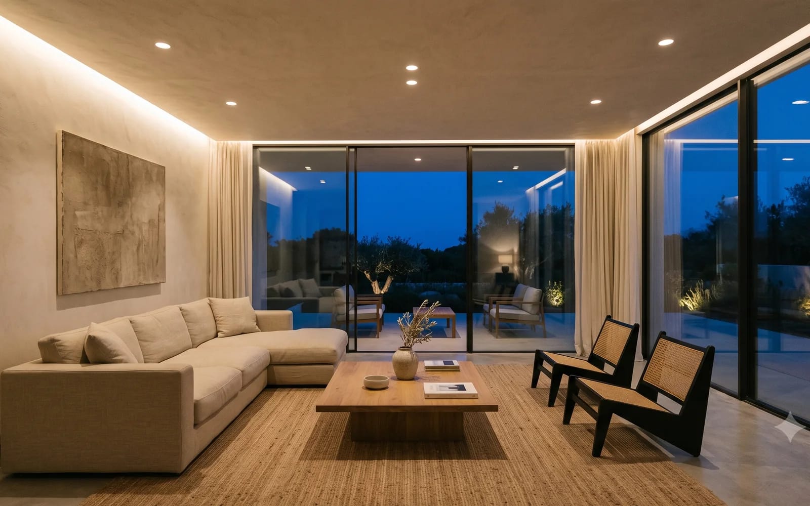 Residential interior with recessed LED lighting