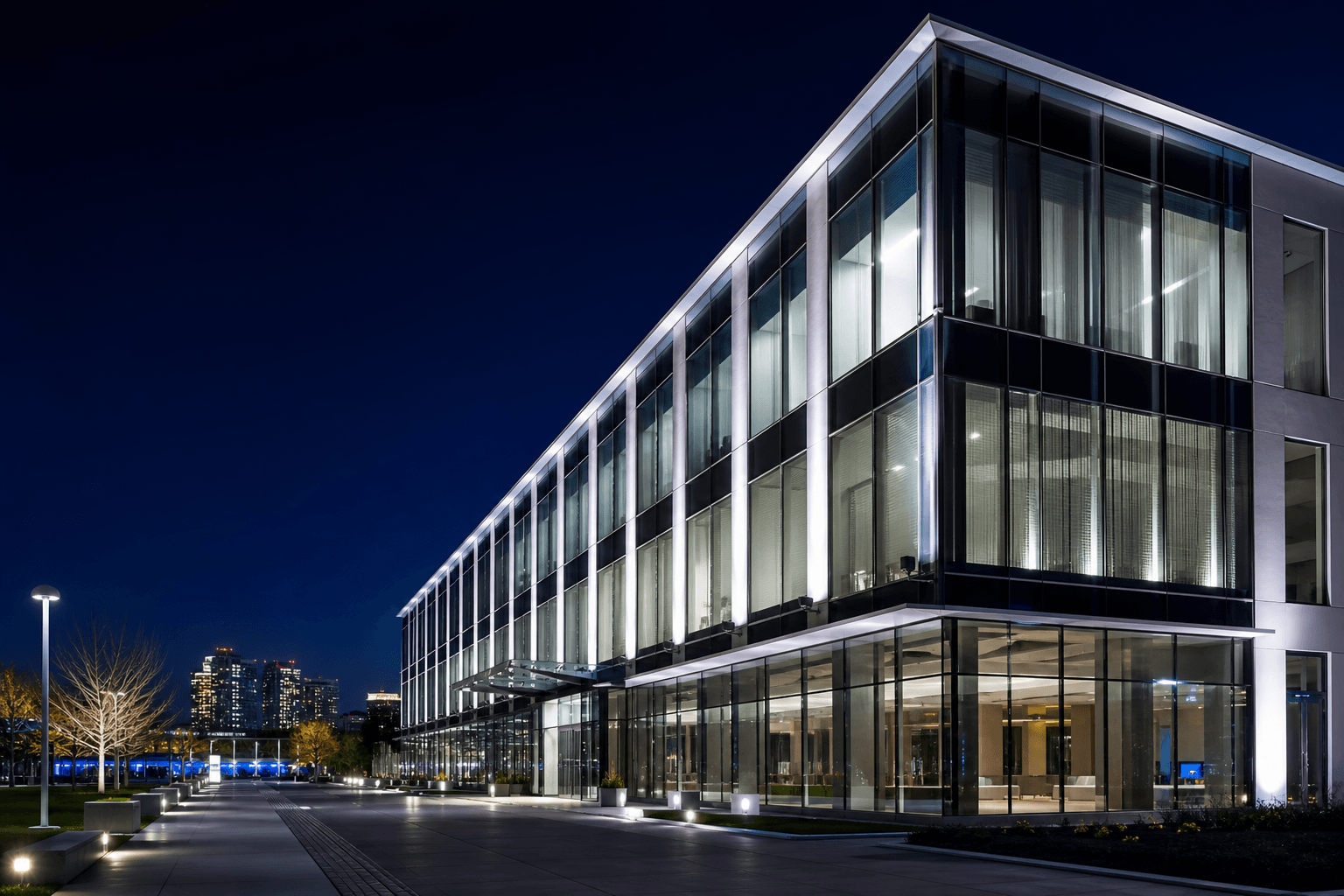 Building façade with architectural outdoor lighting