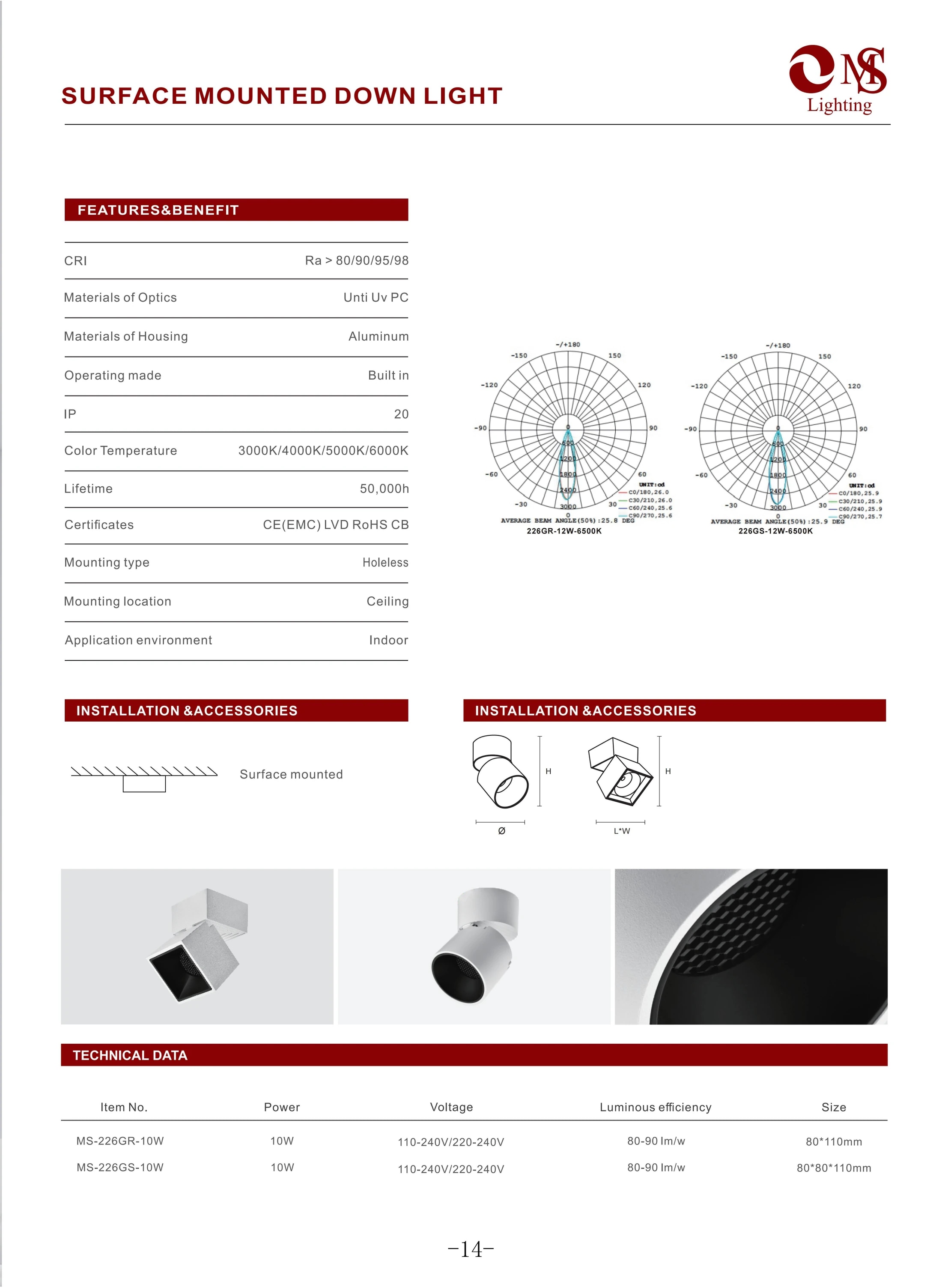 MS-220GR Recessed Grille Spot Light specifications
