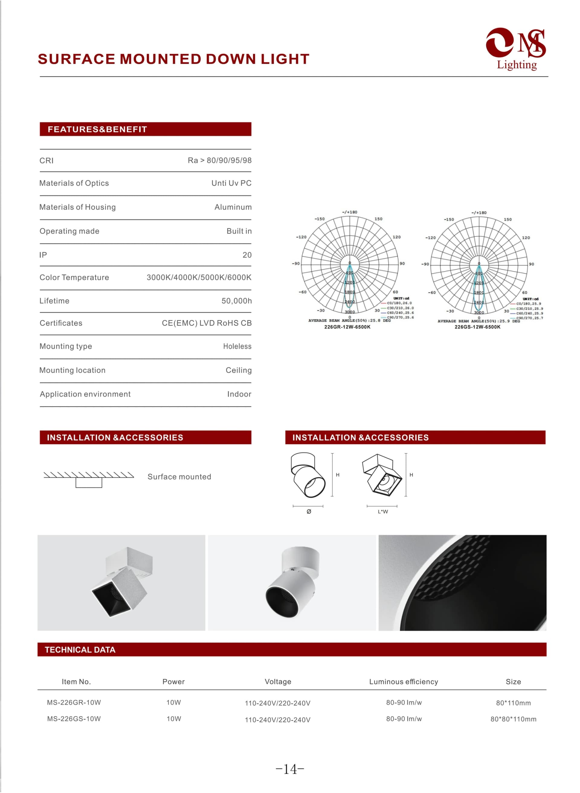MS-220GR Recessed Grille Spot Light specification sheet