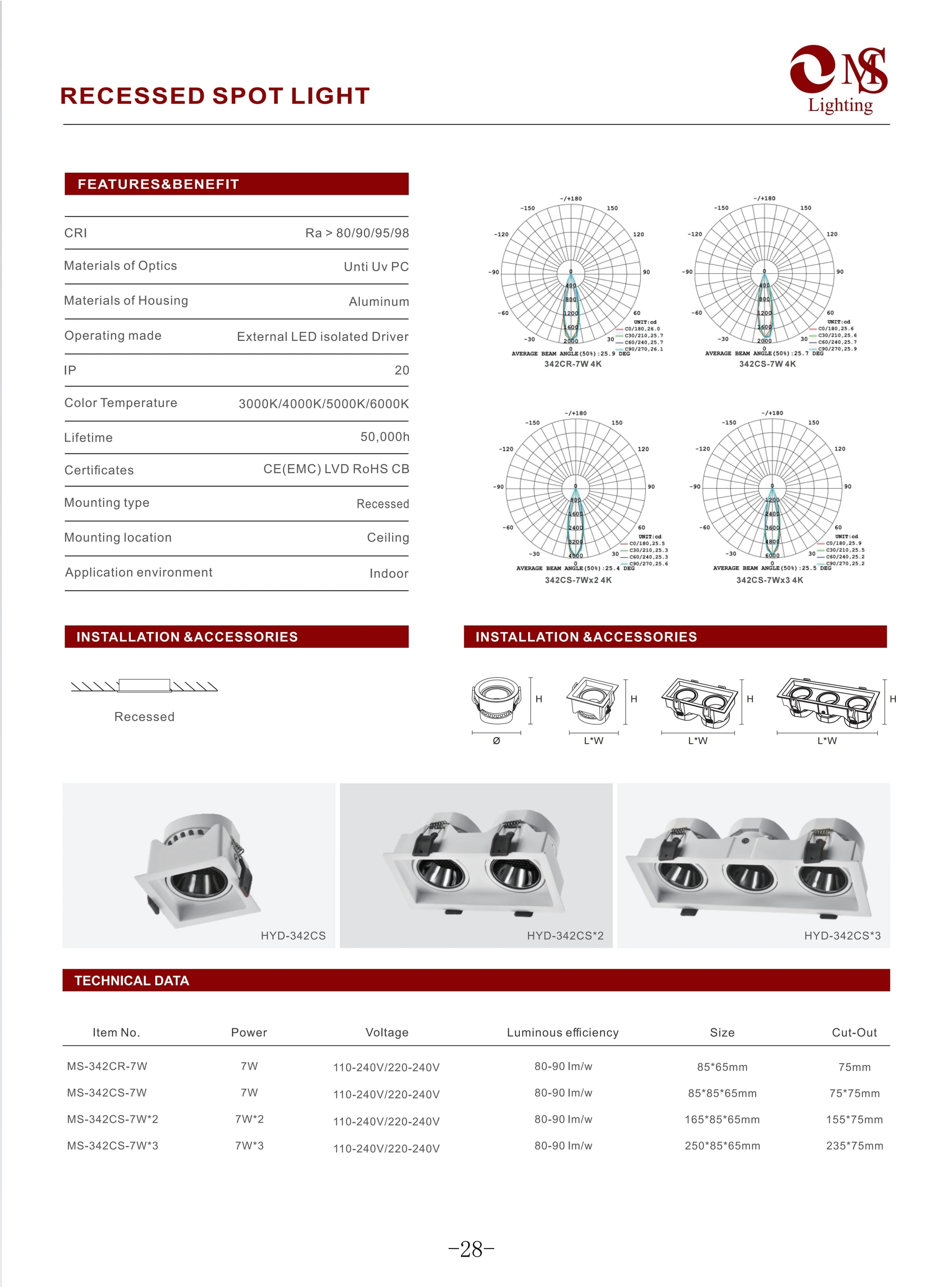 MS-342CR Recessed Spot Light specifications