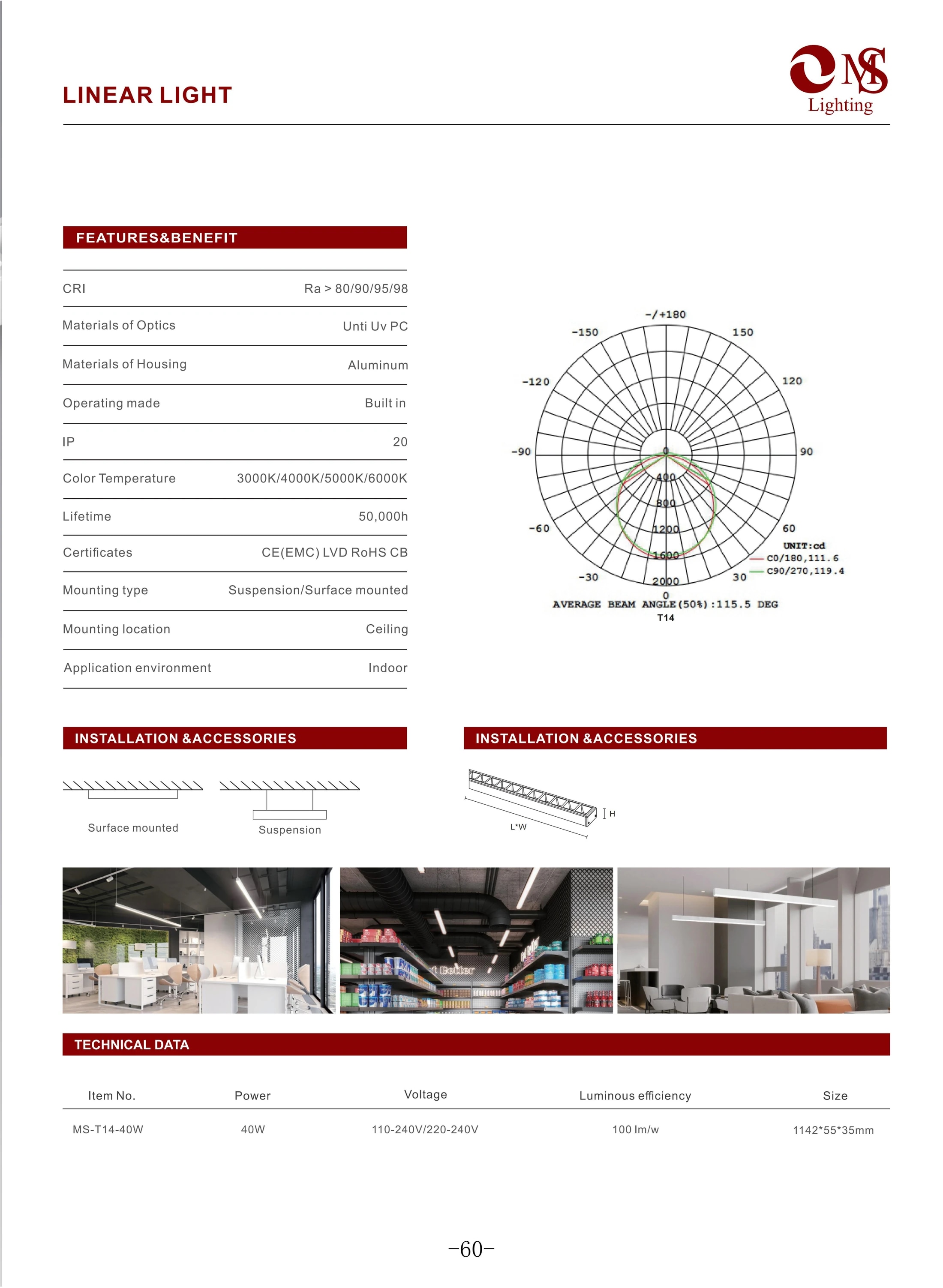 MS-T14 Linear Light specifications